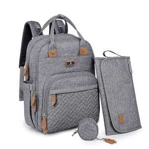 Dikaslon Diaper Bag Backpack with Portable Changing Pad, Pacifier Case and Stroller Straps, Large Unisex Baby Bags for Boys Girls, Multipurpose Travel Back Pack Moms Dads, Gray (Grey)