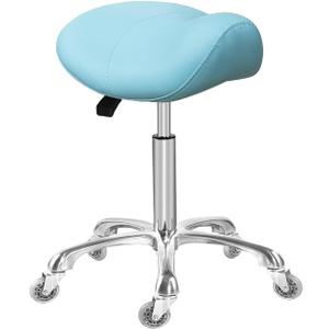 Saddle Stool Rolling Ergonomic Swivel Chair for Esthetician Massage Clinic Kitchen Tattoo Salon Cutting,Adjustable Hydraulic Posture Stool with Wheels (Without Backrest, Cyan)