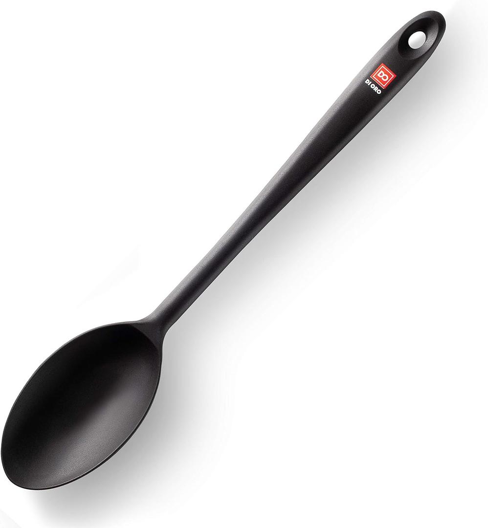 DI ORO Cooking Spoon - Solid Silicone 600F High Heat Nonstick Cookware Safe - Kitchen Spoon for Cooking & Baking - Large Serving & Mixing Utensil - Dishwasher Safe (Black)