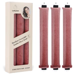 Luckybear Heatless Hair Curlers, 3pcs Satin Jumbo Flexi Rods for All Hair Types, Overnight Sleeping Curls Styling Tools, Dark Pink (Dark Pink)