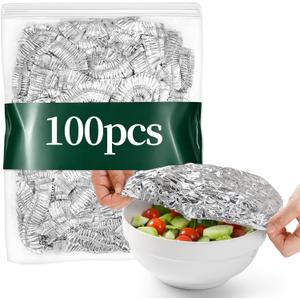 2 x 100 Pcs Reusable Aluminum Foil Food Covers, Insulation Cover Lids for Food
