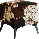 Tricolor Cow Print Ottoman, Faux Cowhide Footstool, Western Style, 16"D x 16"W x 17"H