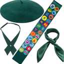 Girls Scout Costume Set - 24pcs Morale Badges Patches Green Beret Scout Sash Neck Scarf and Bowtie for Women Halloween Costume Party Dress Up