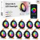 LightingWill 2 Inch Recessed Lighting, Smart WiFi LED Downlight, 5W LED Ceiling Light Compatible with Alexa/Google Assistant, Dimmable RGB & 2700K6500K, 120V with Driver, Black Trim (10 Pack)