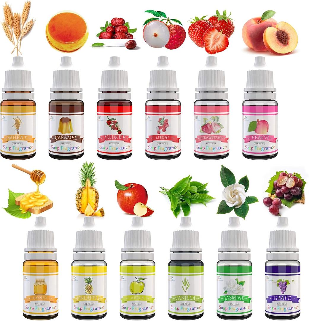Soap Fragrance Oil - 12 Liquid Soap Scents Set for Bath Bomb Making, Soap Making Supplies, DIY Slime - Concentrated Food Grade Soap Flavoring Bath Bomb Scents for Cosmetic, Crafts - 10ml/0.35oz Each