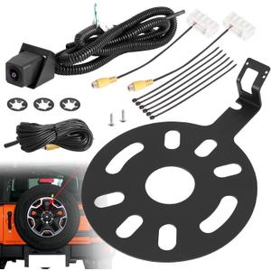 Car Rear View Back Up Camera Reverse Camera with Wire Adapter Compatible with 2007-2018 Jeep Wrangler Spare Tire Mount Waterproof Wide Angle Removable Camera