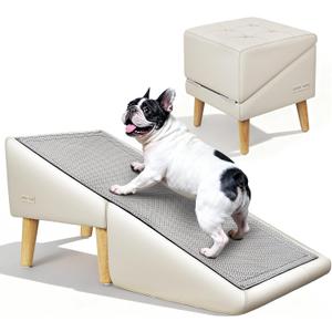 Dog Stairs for Small Dogs and Cats 16" H - with Encrypted Dot-Grip Non-Slip Surface, 2-in-1 Pet Ramp & Steps for Bed/Couch, Foldable Split Ottoman with Solid Wood Frame, Sturdy & Portable for Puppies
