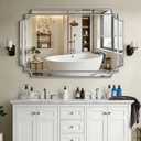 48"x31.6" Rectangle Beveled Mirror with Silver Geometric Frame