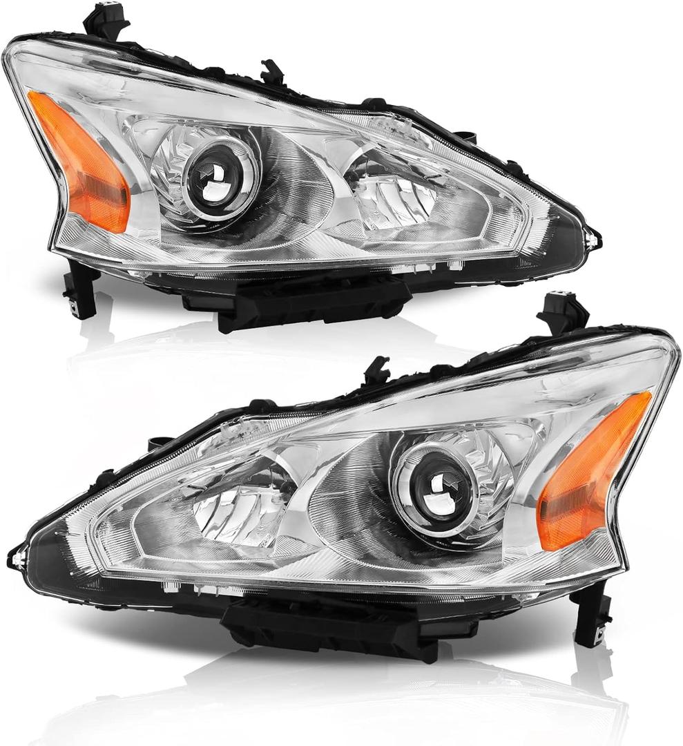 Headlight Assembly Compatible With 2013-2015 13-15 Nissan Altima 2013 2014 2015 13 14 15 Nissan Altima S/SL/SV-Only fit 4 - Door Chrome Housing Amber Reflector