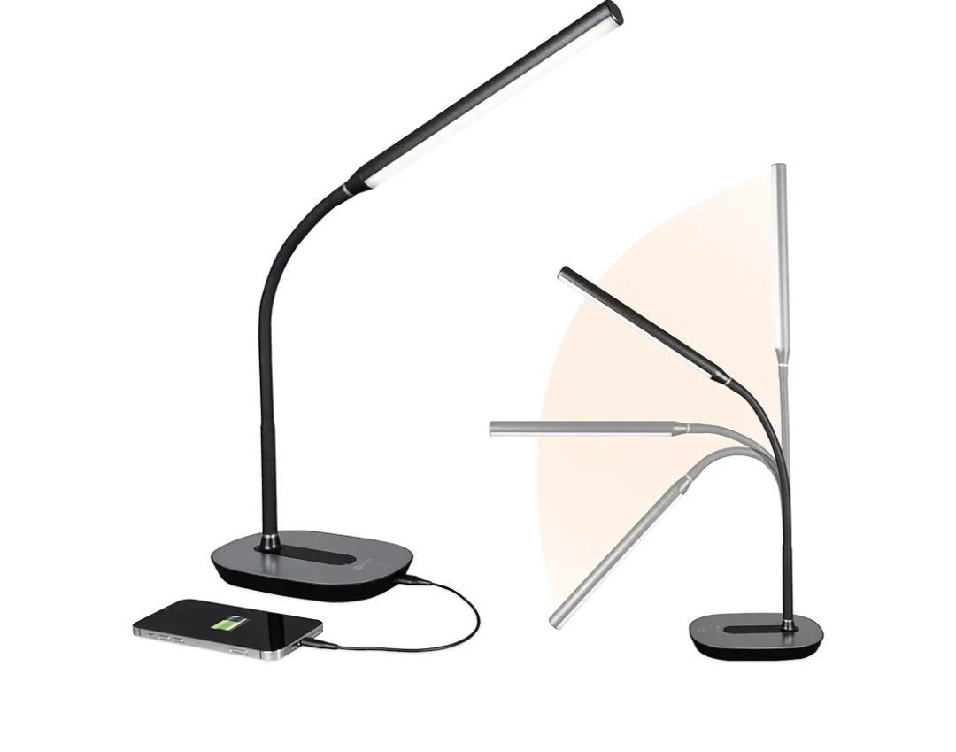 OttLite Strive LED Desk Lamp with USB Charging - ClearSun LED Technology - Adjustable & Flexible Neck, 3 Brightness Settings with Touch Activated Controls - Desk Lamp for Work, Study & Reading