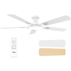 TCL Ceiling Fans with Lights, 52 Inch Low Profile Ceiling Fan with Light and Remote Control, Flush Mount, DC Reversible Motor, Noiseless, 6 Speeds Ceiling Fan for Bedroom (White)
