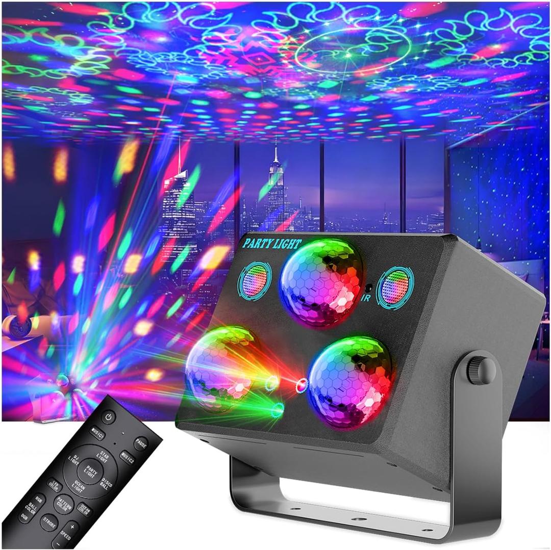 Party Lights,Disco DJ Strobe Light Stage Disco Ball Projector Effect Rave Dance Club Light Sound Activated with Remote Control for Parties Home Show KTV Pub Dance Karaoke Christmas
