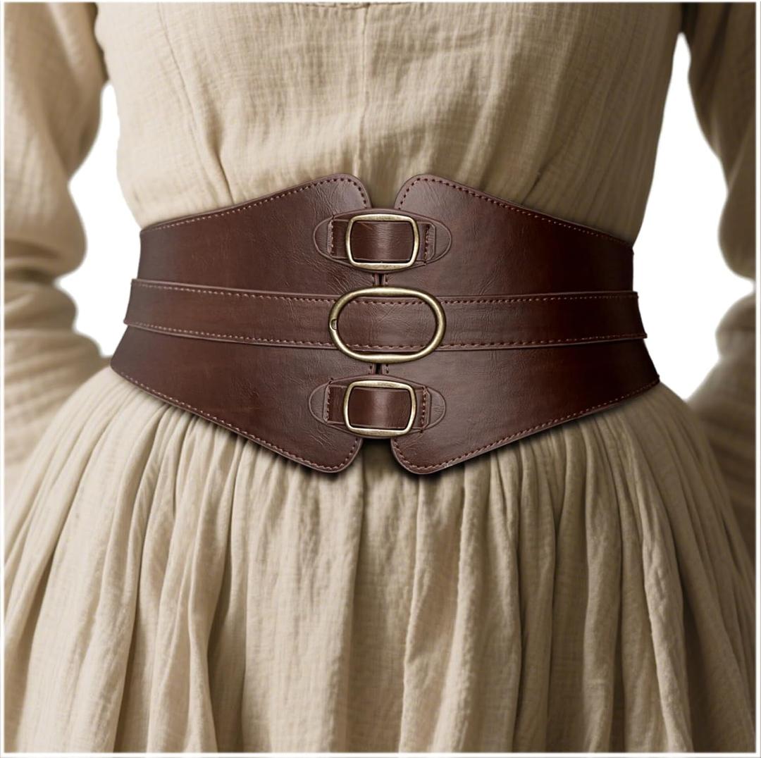 L'VOW Women's Viking Leather Corset Belt - Renaissance Cinch Belt for Halloween Medieval Daily Wear (Brown, XXL)