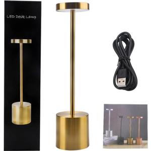MIOBLUE Golden Wireless LED Desk lamp with Three Color stepless dimming by Touch - Fashionable Indoor and Outdoor Desk lamp Suitable for Homes, Restaurants and Other Places