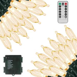 Christmas Lights 66ft 200 LED Battery Operated String Lights with Timer Memory Function or Battery Powered Waterproof Fairy Light for Indoor Outdoor Decoration (Warm White)