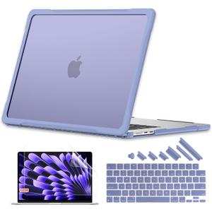 Batianda Ultimate Laptop Case for M4 MacBook Air 15 inch 2025 A3241 2024 M3 A3114 2023 M2 A2941 Model Matte Carbon Fiber Edges Shockproof Anti-Scratch and Anti-Fingerprint, Lavender Grey