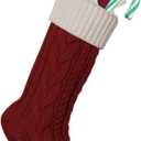 Nanou Christmas Stockings 18" Knitted Christmas Socks Family Holiday Decorations Great Big Stockings for Gift to Family, Friends and Kids (Fuchsia(Body)+Ivory(Mouth), Length 18",Pack 1)