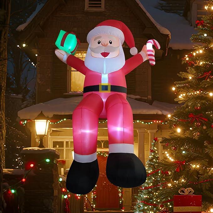 10ft Giant Seated Santa Claus Christmas Inflatable Yard Decor Build-in LED Blow up Christmas Decorations Indoor Outdoor Holiday
