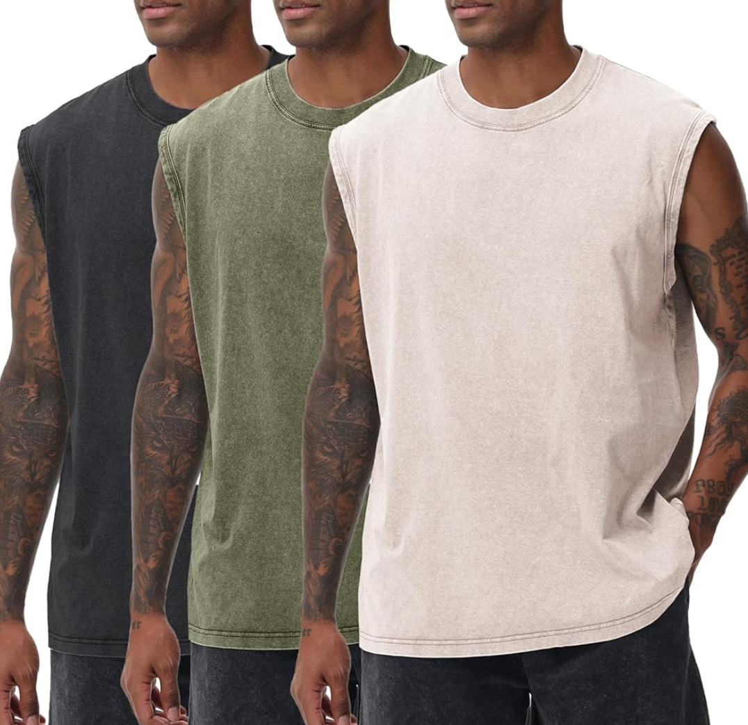 Mens Workout Tank Tops Sleeveless Tee Shirts Men Muscle Shirt Gym Acid Wash T Shirts Running Beach Loose Fit Tee, Size XL