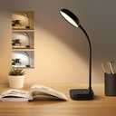 Battery Desk Lamp Light,Black,Cordless desk lamp rechargeable,Small gooseneck lamp for desk,400LM LED Light,3 Colors (White/Warm White/Warm),Adjustable brightness,360 Hose,20 LED for Bedroom&Reading (1 Pack)