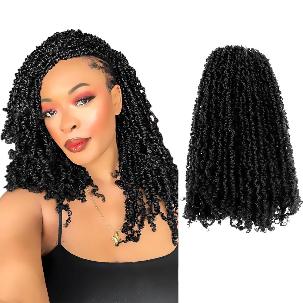 16 Inch 10 Packs Yanky Twist Crochet Hair Pre-twisted Natural Black Kinky Mini Spring Twist Plus Small Curly Senegalese Twist Braids (1B)