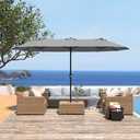 15ft Patio Umbrella with Base,Large Outdoor Double-Sided Rectangle Umbrella with Crank Handle, Market Umbrella for Poolside Garden Deck Backyard Beach Pools, Gray
