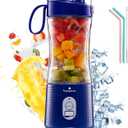 Portable Blender, Vaeqozva USB Rechargeable Smoothie on the Go Blender Cup with Straws, Protein Shakes Fruit Mini Mixer for Home, Sport, Office, Camping - Navy Blue