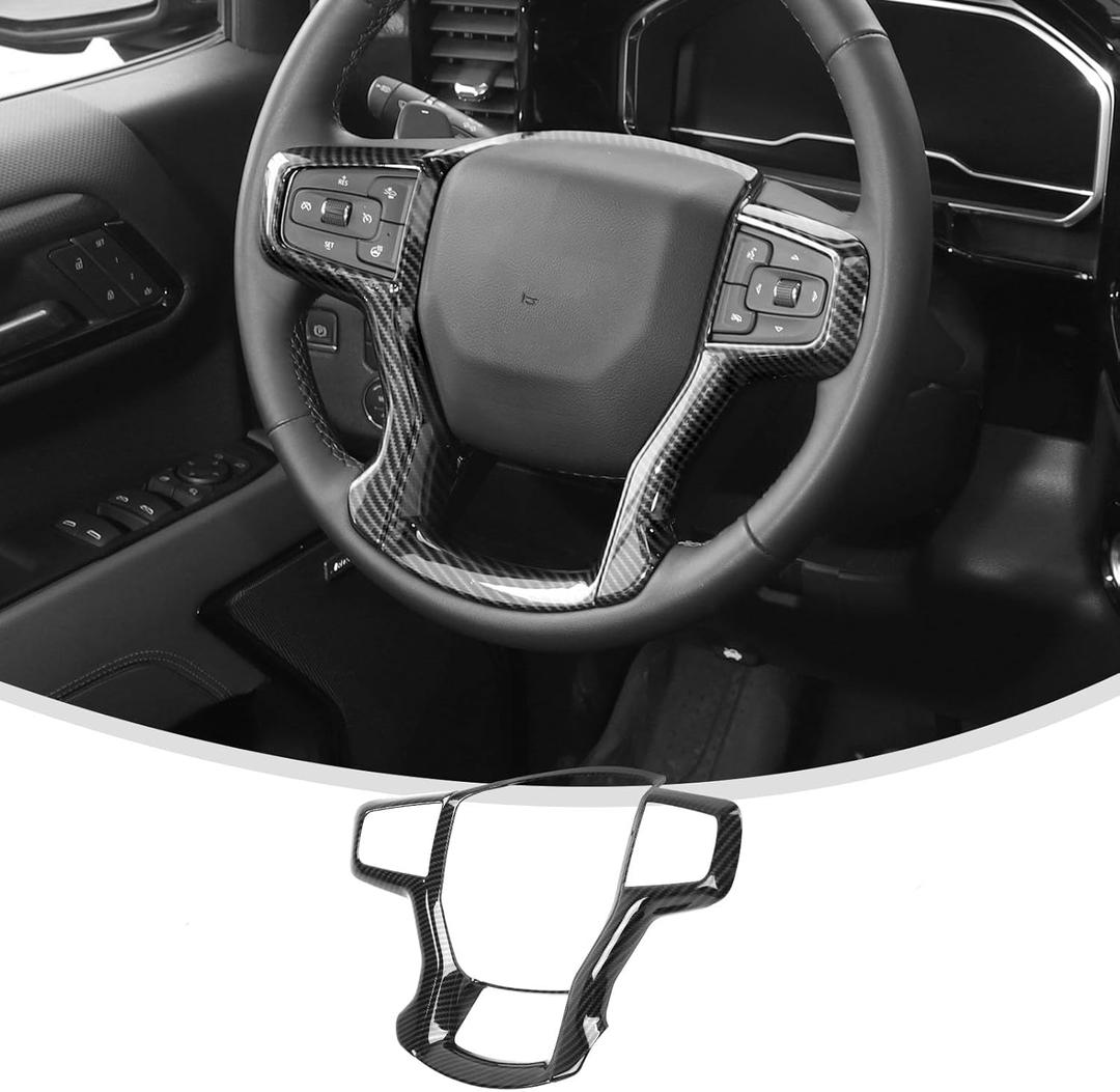 Linskip Steering Wheel Cover Trim Compatible with 2021-2026 Chevy Silverado 1500 2500HD 3500HD Blazer & 2021-2024 Suburban Tahoe, Interior Accessories Carbon Fiber Black