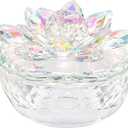 Crystal Jewelry Box for Women, Small Glass Trinket Jar with Lid, Clear Lotus Flower Storage Holder, Elegant Organizer Dish for Ring, Earrings, Necklace, Decorative Gift for Vanity (Dazzling Colors)