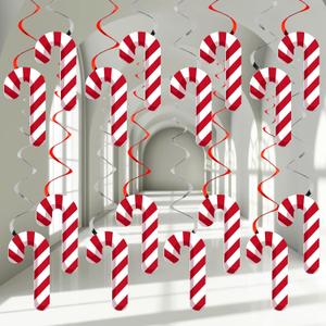 90pcs Christmas Candy Party Decorations Christmas Candy Cane Foil Swirl Ceiling Hanging Ornaments Decor Candy Cane Cutouts Party Supplies for Christmas Tree Home Decor Xmas Winter Holiday Party Favor