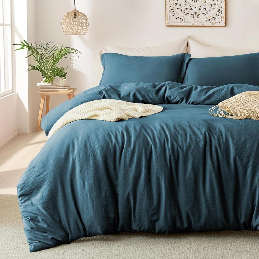 MILDLY Super Soft Duvet Cover - 100% Washed Microfiber Peacock Blue Comforter Cover Set 3 Pieces with Zipper Closure & Corner Ties (No Comforter) (Full (80"x90"))