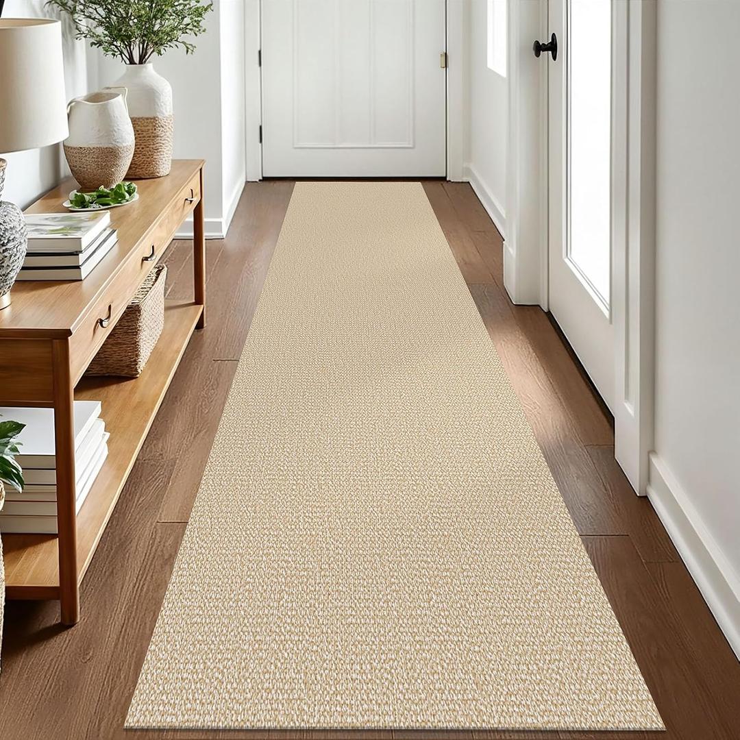 EARTHALL Washable Runner Rug 2x8 Ft Non Slip Runners for Hallways Cotton Rubber Backed Kitchen Runner Braided Indoor Floor Carpet Runners for Entryway, Hallway, Kitchen, Bedroom, Golden Beige/White