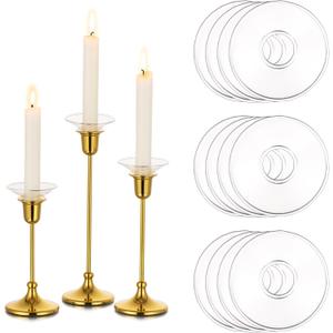 Glasseam Candle Drip Protectors for Candle Stick Candle Holder, Clear Glass Bobeches for Candlesticks Set of 12, Round Wax Catchers for Candles, Taper Candle Holders for Table Centerpiece Wedding