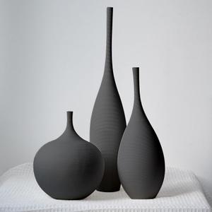Black Ceramic Vase Modern Boho Wabi-Sabi Flower Vase Set of 3 Decorative Aesthetic Vases for Centerpieces Matte Minimalist Vases for Living Room Table Shelf Home Decor Gift