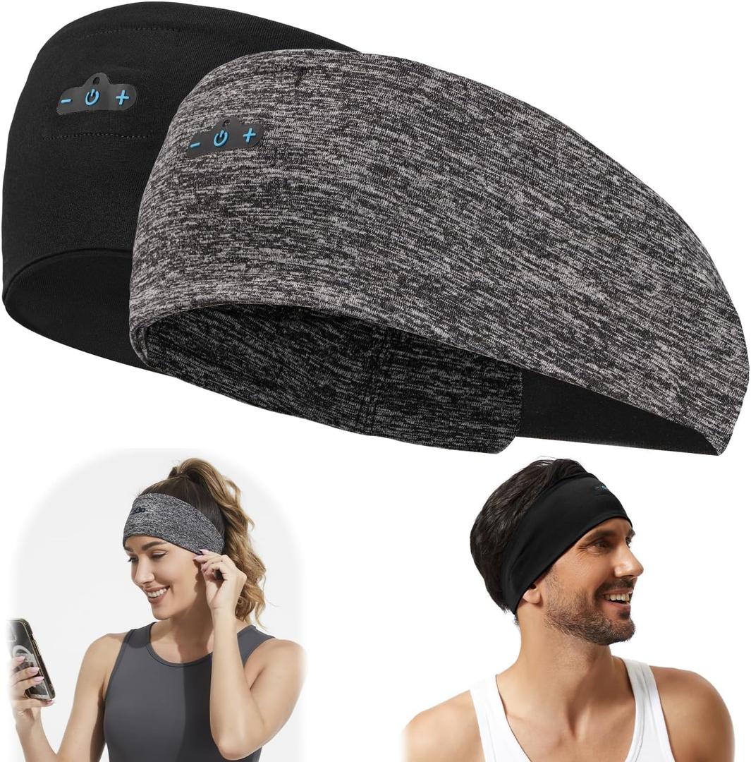 BORAYDA 2-Pack Bluetooth Headband, Bluetooth 5.4 Sleeping Headphones,18 Hours Play Time,HD Stereo, Built-in Microphone, Workout, Running, Sports, Men/Women Giftv (1xBlack,1xGrey)