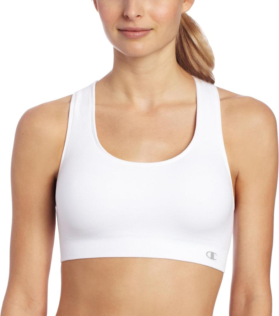 Champion Women's The Infinity Racerback Sports Bra (Retired Colors) (Medium, White)