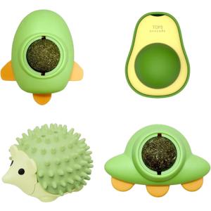 4 Pcs Catnip Balls,Catnip Toys for Cats, Rotatable Catnip Ball On The Wall,4 Styles of Tooth Cleaning Ball,Green Color Set,Cat nip Balls for Indoor Cats