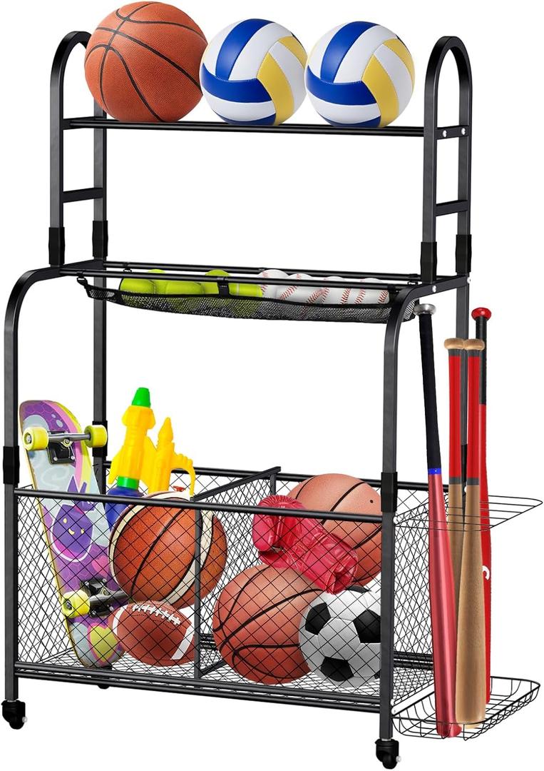 Ball Stroage Rack | Sports Equipment Organizer | Ball Rack for Basketball, Volley Ball, Soccer | Indoor and Outdoor Ball Rack for Home, School, Yard, Gym (Regular style)