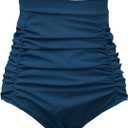 COCOPEAR Women's Ruched High Waisted Bikini Bottom Retro Vintage Swim Short Tankinis (X-Large, Dark Blue)