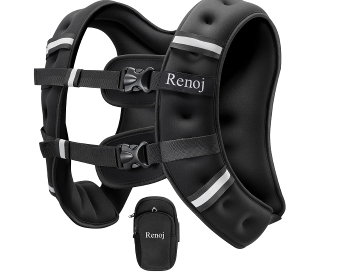 Renoj Weighted Vest for Women Men: 12lb Fixed Weights for Walking, Running, Training, Exercise, Weight Loss - With Reflective Strips and Storage Pocket