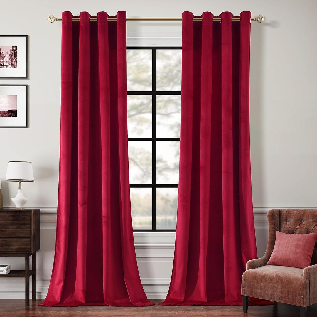 Guibaf Christmas Red Velvet Curtains 80 inches Long Grommet Blackout Curtains for Bedroom Light Blocking Thermal Insulation Drapes Set of 2 Panels 52x 80