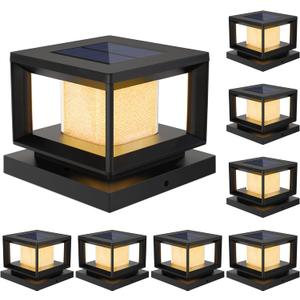 Mlambert Pack of 8 Solar Post Lights Outdoor, Waterproof Fence Cap for Deck, 4x4 6x6 Wooden Vinyl Outdoor Lights with Shinning Effect, Black