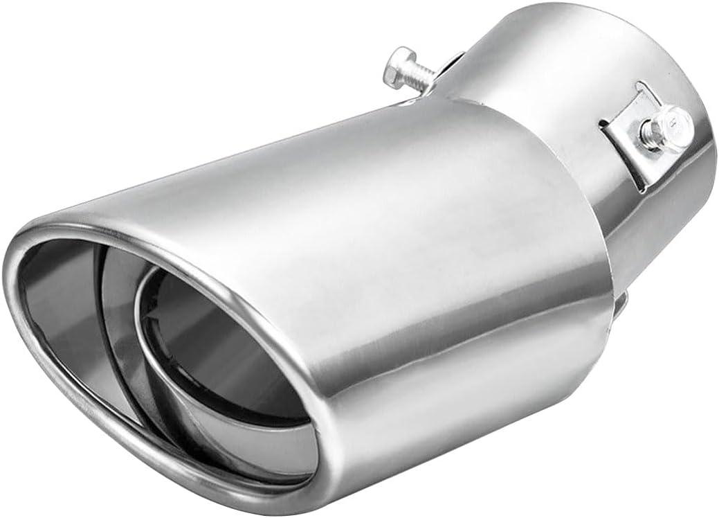 Stainless Steel Car Exhaust Tip, 2.5" Inlet 3.4" Outlet Chrome Tail Throat Pipe Exhaust Muffler Pipe Tip Fit 1.5"- 2.25" Diameter Pipes, Exhaust Tailpipe Car Modification Accessory (Curved)