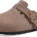 KIDMI Unisex Vegan Suede Clogs Leather Mules Womens Mens Cork Footbed Potato Shoes with Arch Support (13 Women/11.5 Men)