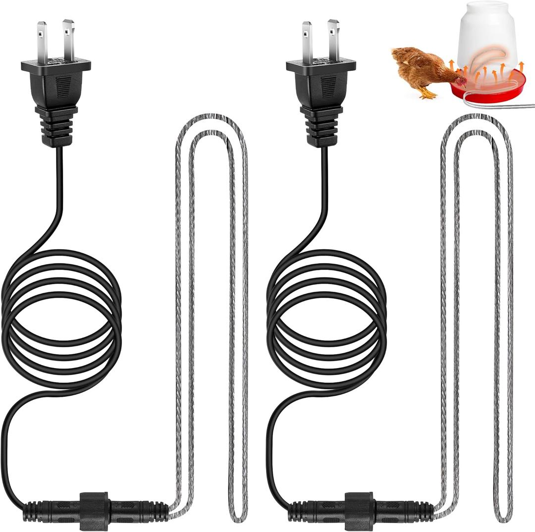 Saillong Chickens Water Heater Cord, Heated Chicken Waterer for Winter, Freeze Proof Heated Waterer for Poultry, Small Animals (Rabbits, Guinea Pigs, etc.), Prevent Water Freezing in Drinkers(2 Pack)