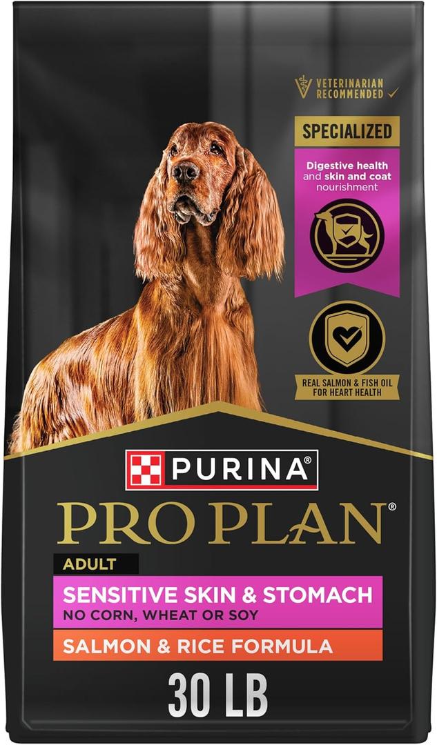 Purina Pro Plan Sensitive Skin and Stomach Dog Food Dry, Adult Salmon & Rice Formula, Digestive Health - 30 lb. Bag (30 Pound (Pack of 1)), BBD January 2027