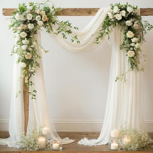 Wedding Arch Draping Fabric, 2 Panels 18FT Beige Sheer Backdrop Curtain Chiffon Fabric Drapery Voile Scarf Draping Panels for Wedding Archway Ceremony Curtain Valance Party Decoration ((2 Panels )6 Yards/36ft)