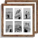 Hongkee 14x14 Picture Frame Set of 2, Rustic Brown with Glass Collage Frame, Display Photo Six Opening 4x6 With Mat or 14 x 14 Without Mat - Horizontal or Vertical Wall Mounting, 14x14 in matted to 6-4x6