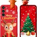 Christmas Case for Samsung Galaxy S23 5G 6.1'', Silicone Red Cover with Lovely 3D Deer Doll Patterns Design Shockproof Soft Cartoon Cute Xmas Present Skin Cases for Woman Girls, Elk