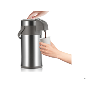 OJOJ 4L/133OZ Thermal Coffee Carafe with Pump, Thermal Beverage Dispenser, Coffee Airpot Stainless Steel Coffee Carafe for Hot Drinks Silver